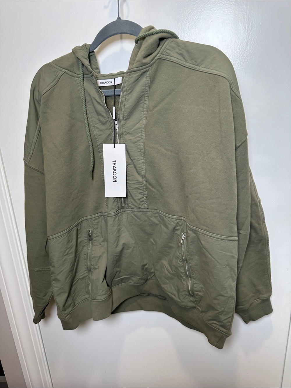 Thakoon Olive Green Zip-Front Hooded Sweater (53)